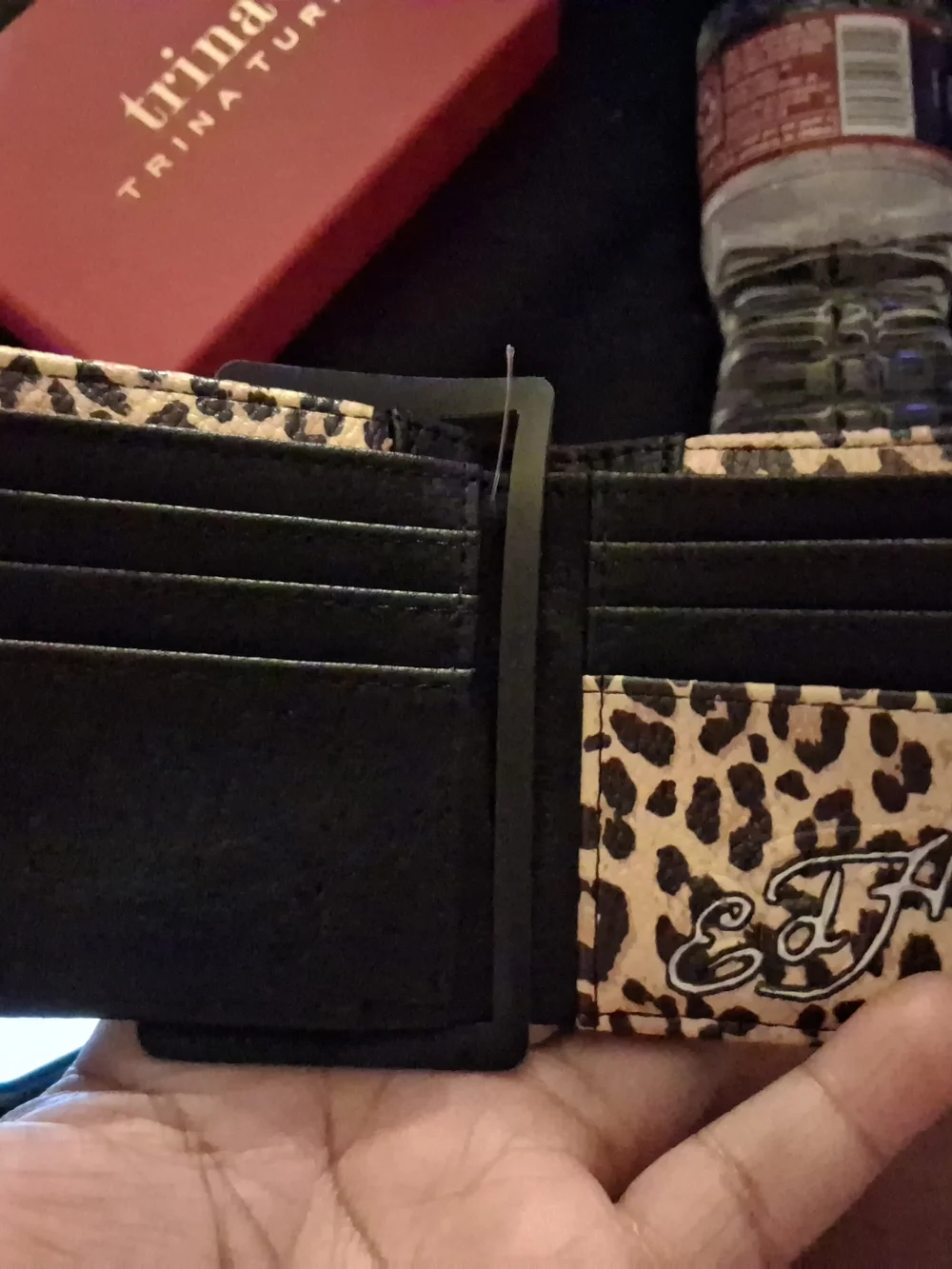 Ed Hardy Leopard Print Studded Money Clip - Black, Tan, Multicolor Artwork